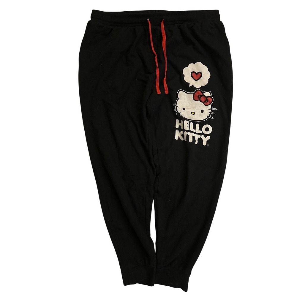 Sanrio Hello Kitty Black Joggers Sweatpants Red Drawstring XL 15/17 Graphic